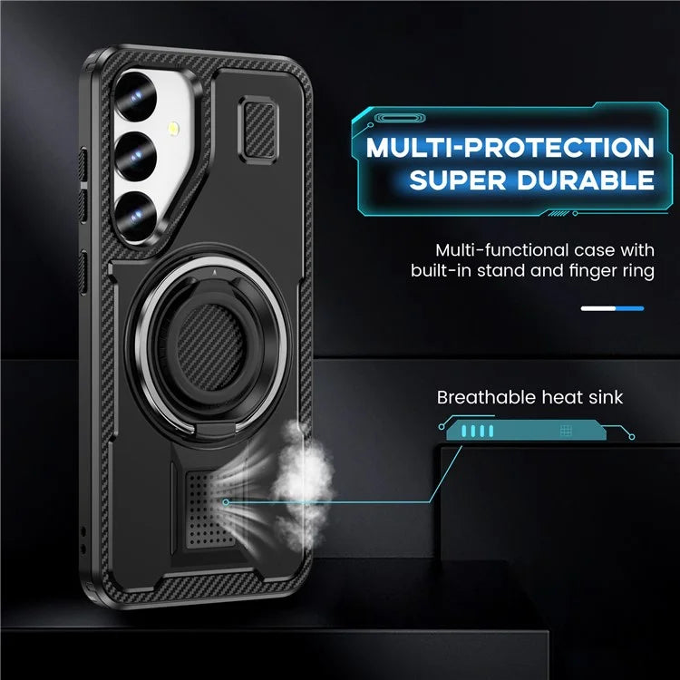 For Samsung Galaxy S24 Case TPU+PC Kickstand Phone Cover with Silicone Finger Strap