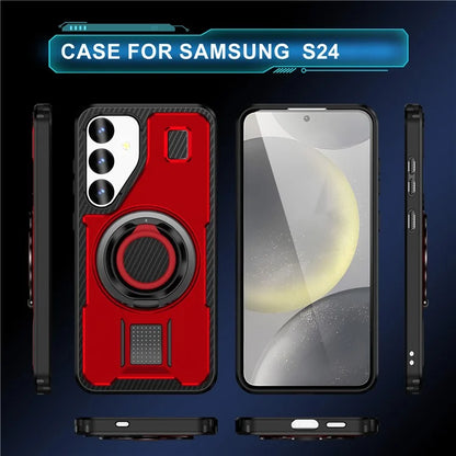 For Samsung Galaxy S24 Case TPU+PC Kickstand Phone Cover with Silicone Finger Strap