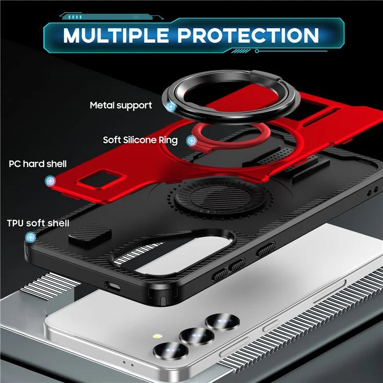 For Samsung Galaxy S24 Case TPU+PC Kickstand Phone Cover with Silicone Finger Strap