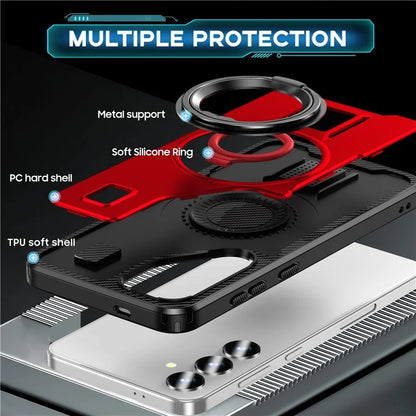 For Samsung Galaxy S24 Case TPU+PC Kickstand Phone Cover with Silicone Finger Strap
