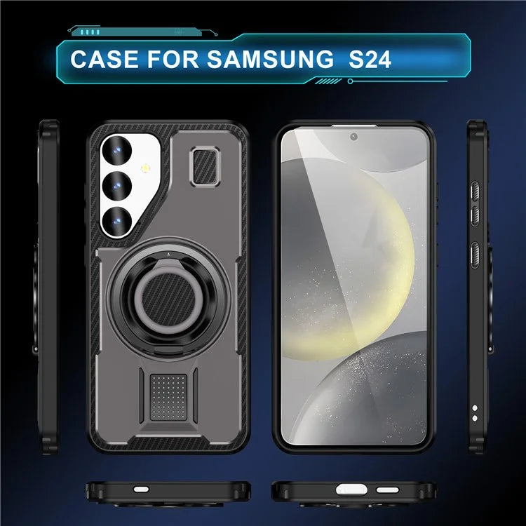 For Samsung Galaxy S24 Case TPU+PC Kickstand Phone Cover with Silicone Finger Strap
