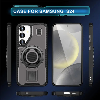 For Samsung Galaxy S24 Case TPU+PC Kickstand Phone Cover with Silicone Finger Strap