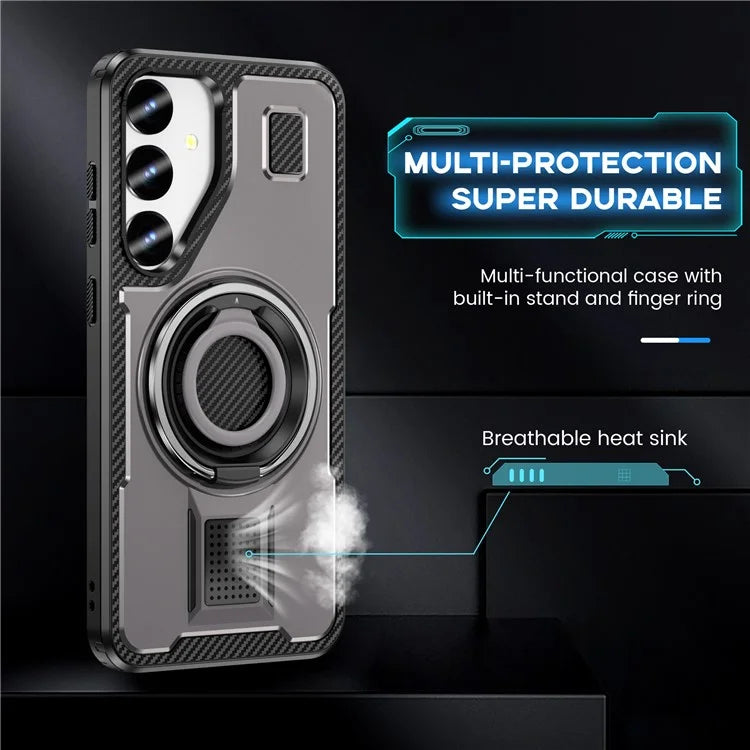 For Samsung Galaxy S24 Case TPU+PC Kickstand Phone Cover with Silicone Finger Strap