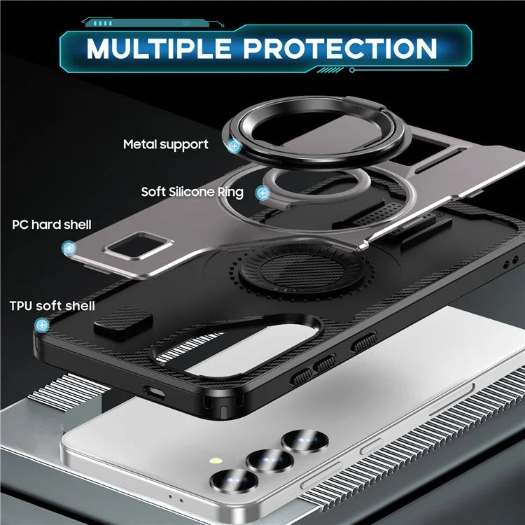 For Samsung Galaxy S24 Case TPU+PC Kickstand Phone Cover with Silicone Finger Strap