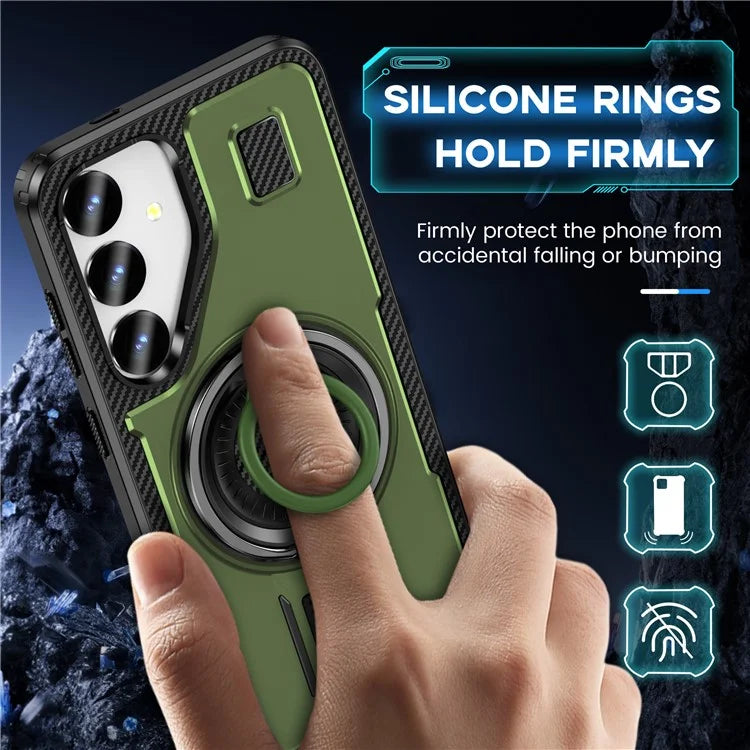 For Samsung Galaxy S24 Case TPU+PC Kickstand Phone Cover with Silicone Finger Strap