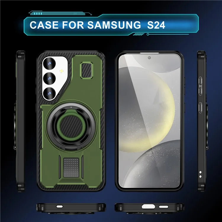 For Samsung Galaxy S24 Case TPU+PC Kickstand Phone Cover with Silicone Finger Strap
