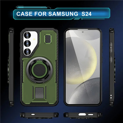For Samsung Galaxy S24 Case TPU+PC Kickstand Phone Cover with Silicone Finger Strap