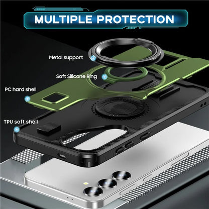 For Samsung Galaxy S24 Case TPU+PC Kickstand Phone Cover with Silicone Finger Strap