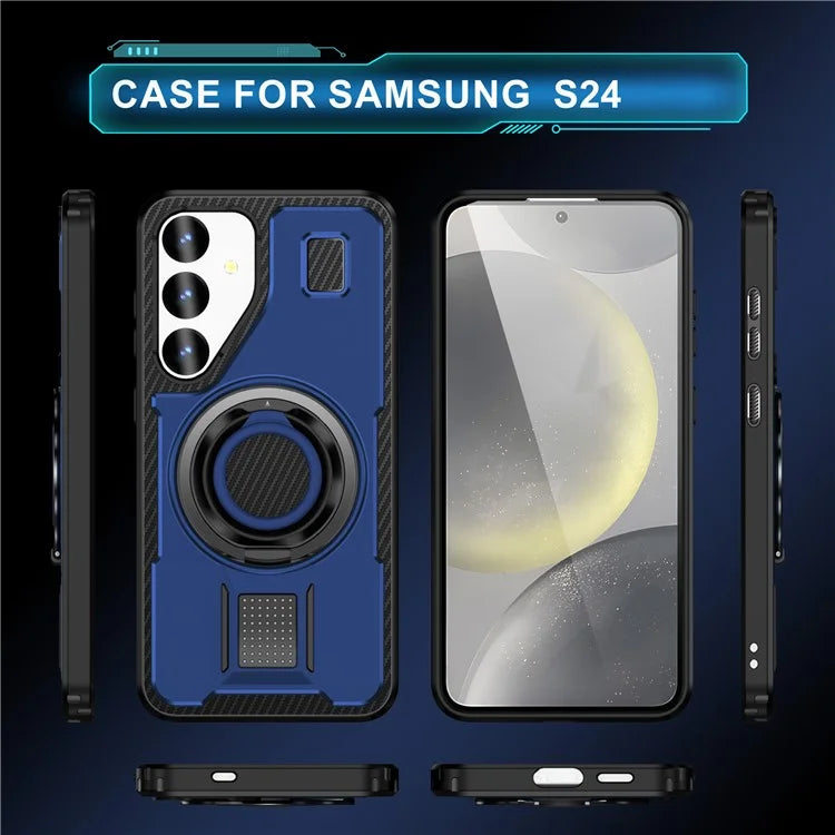 For Samsung Galaxy S24 Case TPU+PC Kickstand Phone Cover with Silicone Finger Strap