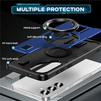 For Samsung Galaxy S24 Case TPU+PC Kickstand Phone Cover with Silicone Finger Strap