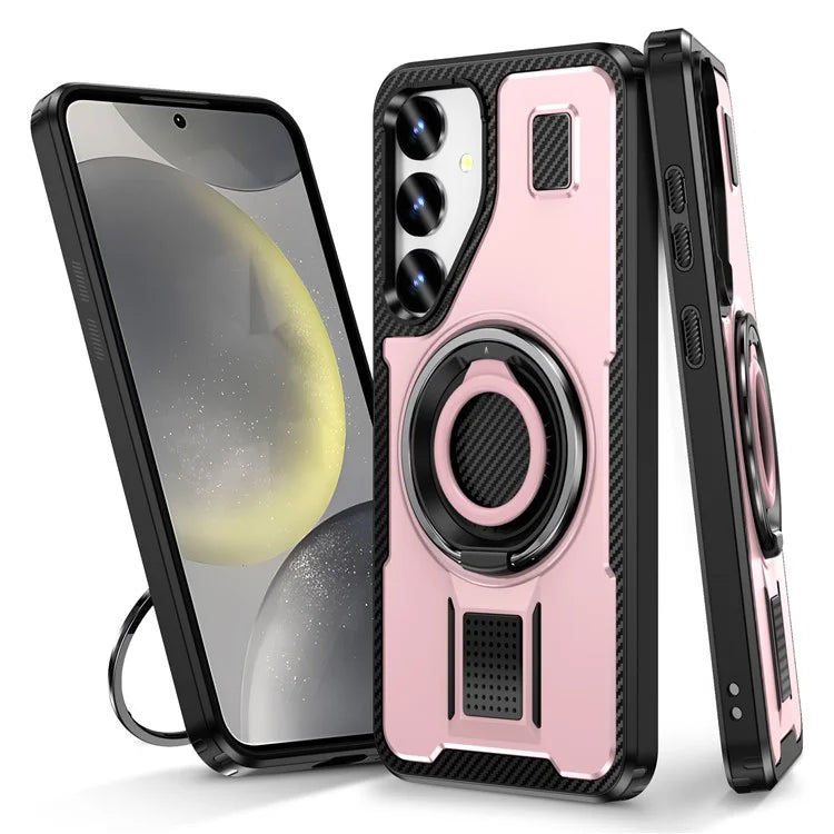 For Samsung Galaxy S24 Case TPU+PC Kickstand Phone Cover with Silicone Finger Strap