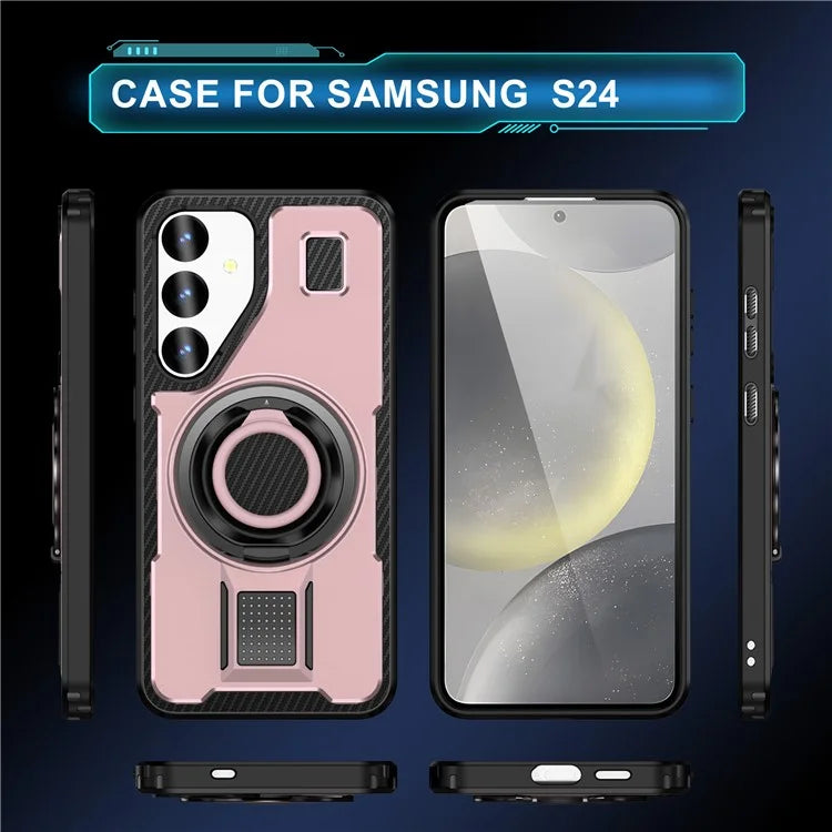 For Samsung Galaxy S24 Case TPU+PC Kickstand Phone Cover with Silicone Finger Strap