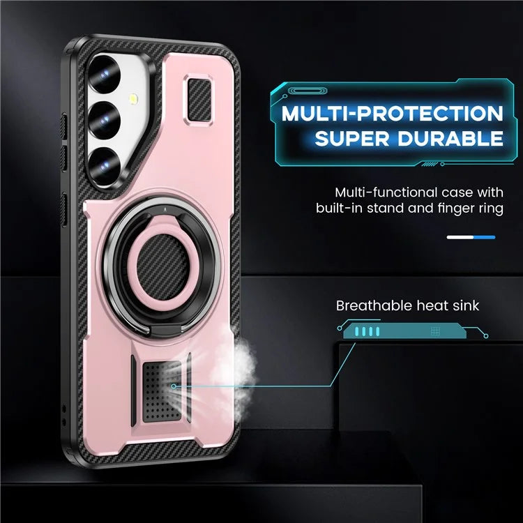 For Samsung Galaxy S24 Case TPU+PC Kickstand Phone Cover with Silicone Finger Strap