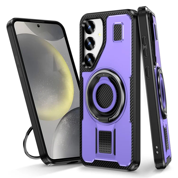 For Samsung Galaxy S24 Case TPU+PC Kickstand Phone Cover with Silicone Finger Strap