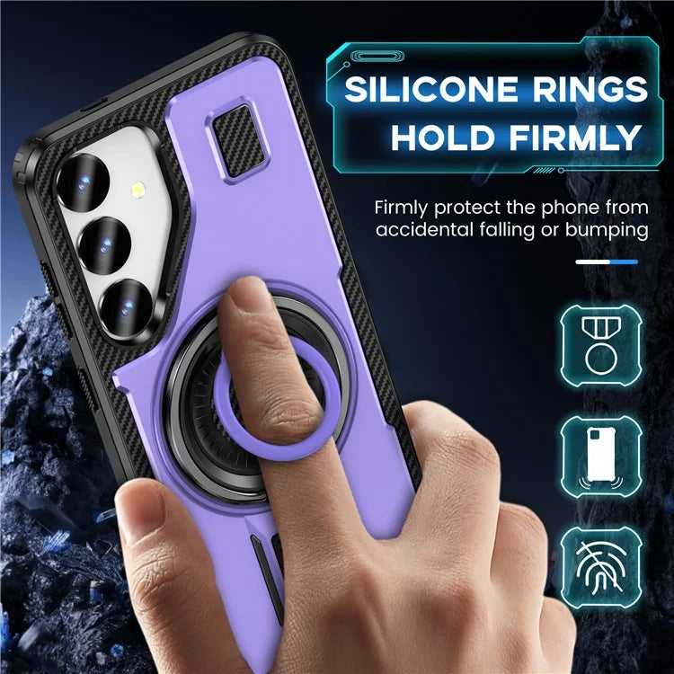 For Samsung Galaxy S24 Case TPU+PC Kickstand Phone Cover with Silicone Finger Strap