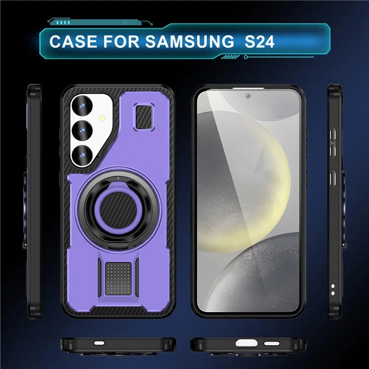 For Samsung Galaxy S24 Case TPU+PC Kickstand Phone Cover with Silicone Finger Strap