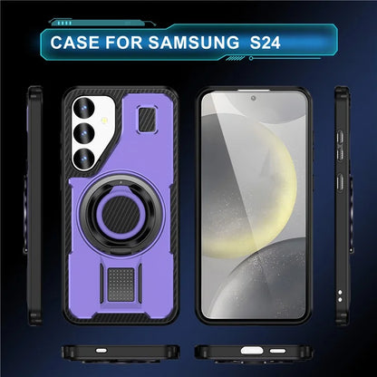 For Samsung Galaxy S24 Case TPU+PC Kickstand Phone Cover with Silicone Finger Strap
