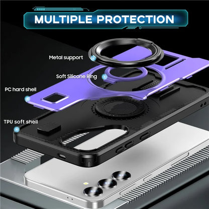 For Samsung Galaxy S24 Case TPU+PC Kickstand Phone Cover with Silicone Finger Strap