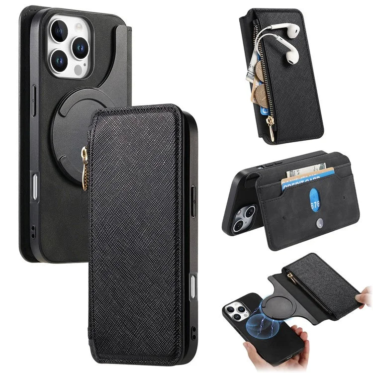 CASENEO For iPhone 16 Pro Max Case Cross Texture Leather Detachable Magnetic Phone Cover