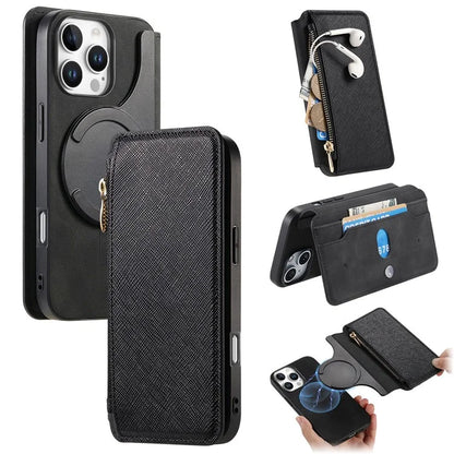 CASENEO For iPhone 16 Pro Max Case Cross Texture Leather Detachable Magnetic Phone Cover