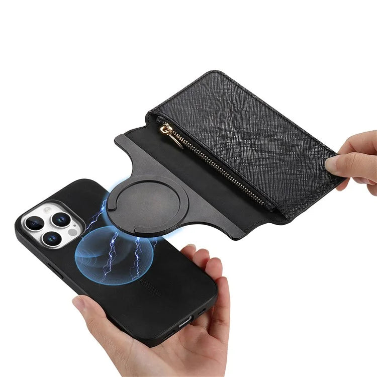 CASENEO For iPhone 16 Pro Max Case Cross Texture Leather Detachable Magnetic Phone Cover