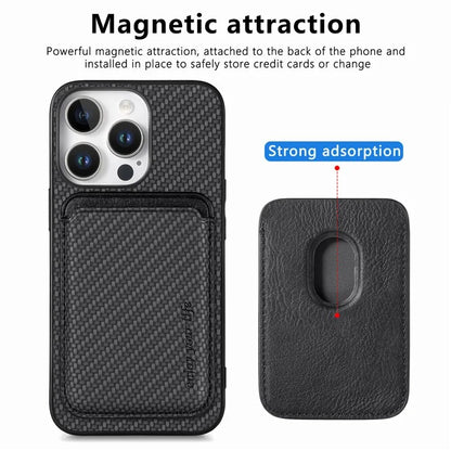 For iPhone 16 Pro Max Case Carbon Fiber Leather Back Cover with Detachable Card Bag