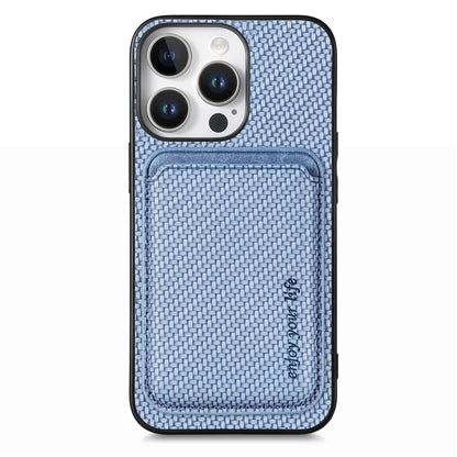 For iPhone 16 Pro Max Case Carbon Fiber Leather Back Cover with Detachable Card Bag