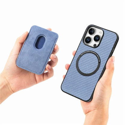 For iPhone 16 Pro Max Case Carbon Fiber Leather Back Cover with Detachable Card Bag
