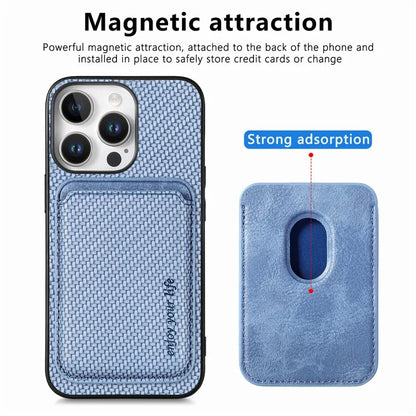 For iPhone 16 Pro Max Case Carbon Fiber Leather Back Cover with Detachable Card Bag