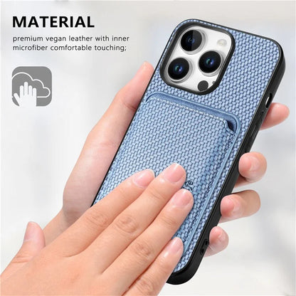 For iPhone 16 Pro Max Case Carbon Fiber Leather Back Cover with Detachable Card Bag