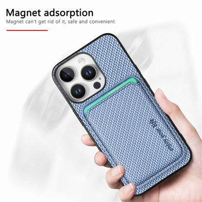 For iPhone 16 Pro Max Case Carbon Fiber Leather Back Cover with Detachable Card Bag