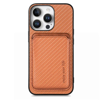 For iPhone 16 Pro Max Case Carbon Fiber Leather Back Cover with Detachable Card Bag