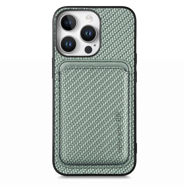For iPhone 16 Pro Max Case Carbon Fiber Leather Back Cover with Detachable Card Bag