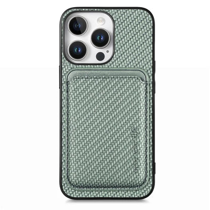 For iPhone 16 Pro Max Case Carbon Fiber Leather Back Cover with Detachable Card Bag