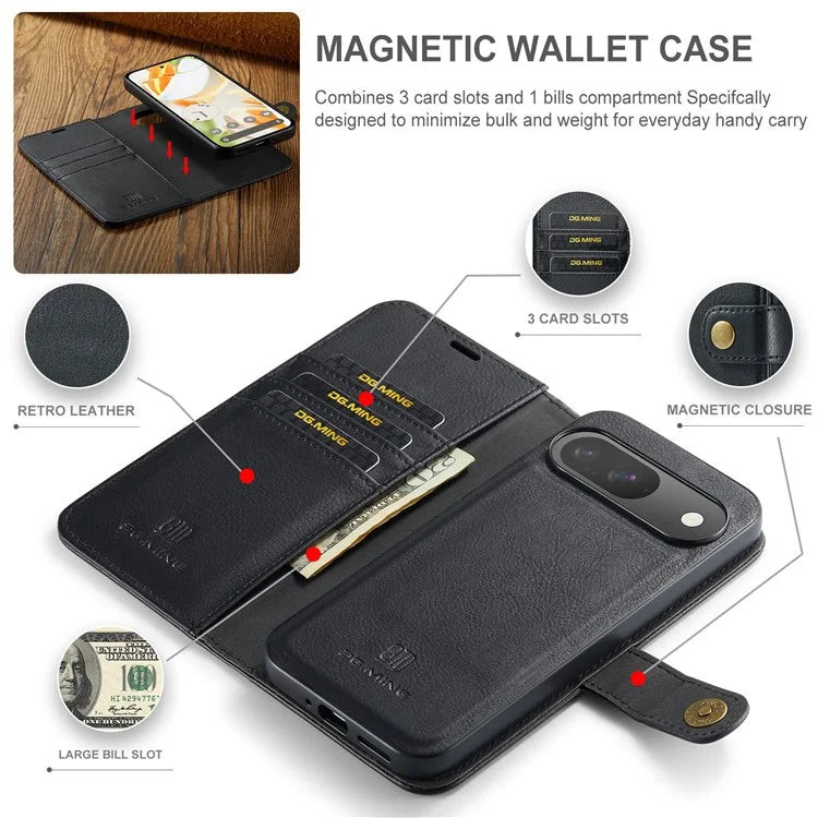 DG.MING for Google Pixel 9 / 9 Pro Case Detachable Split Leather Phone Cover