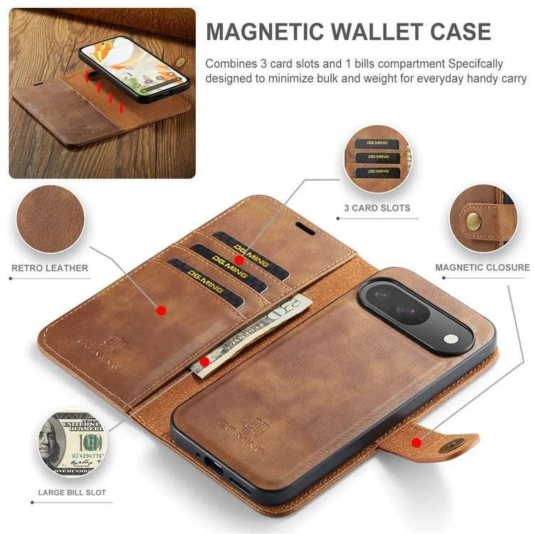 DG.MING for Google Pixel 9 / 9 Pro Case Detachable Split Leather Phone Cover