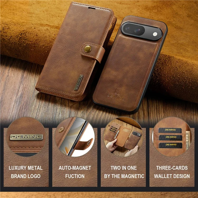 DG.MING for Google Pixel 9 / 9 Pro Case Detachable Split Leather Phone Cover
