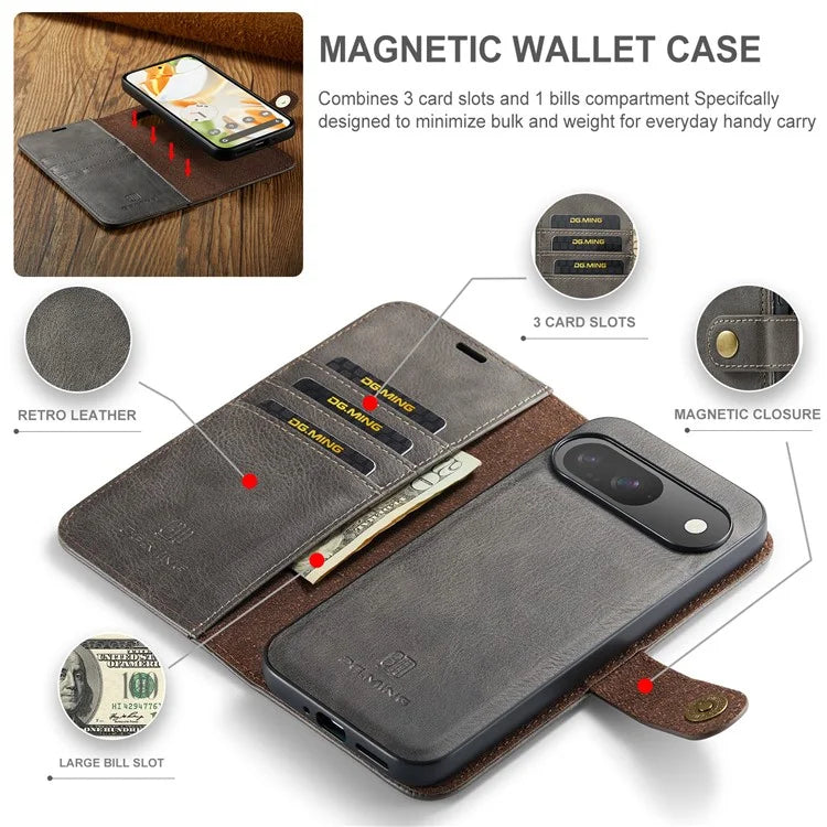 DG.MING for Google Pixel 9 / 9 Pro Case Detachable Split Leather Phone Cover