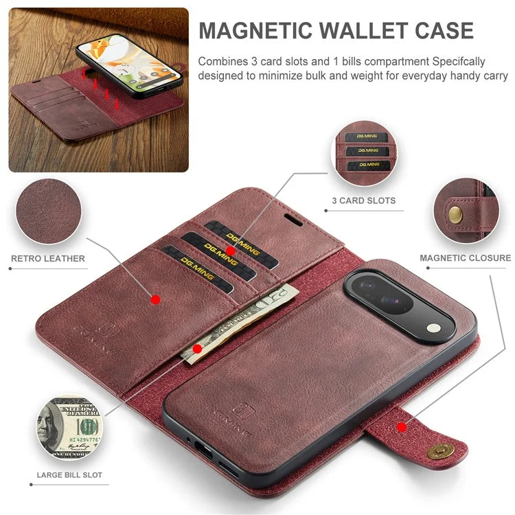DG.MING for Google Pixel 9 / 9 Pro Case Detachable Split Leather Phone Cover