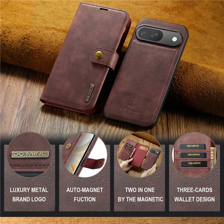 DG.MING for Google Pixel 9 / 9 Pro Case Detachable Split Leather Phone Cover