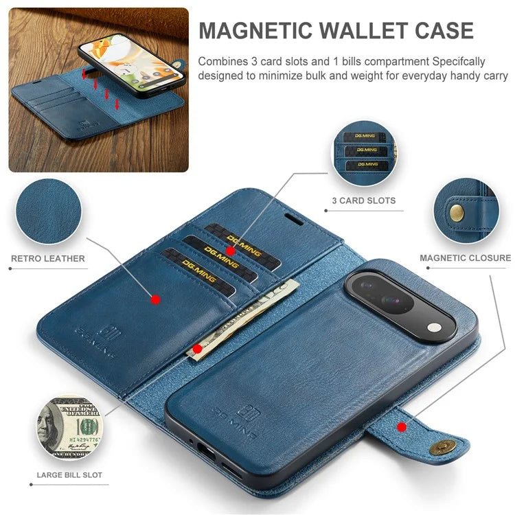 DG.MING for Google Pixel 9 / 9 Pro Case Detachable Split Leather Phone Cover