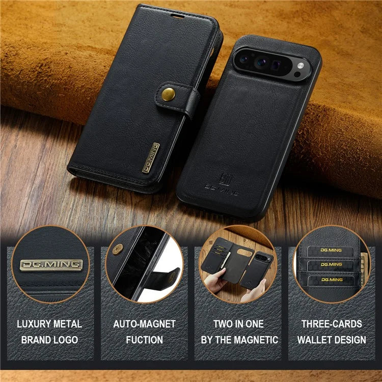 DG.MING for Google Pixel 9 Pro XL Case Detachable Split Leather Phone Cover