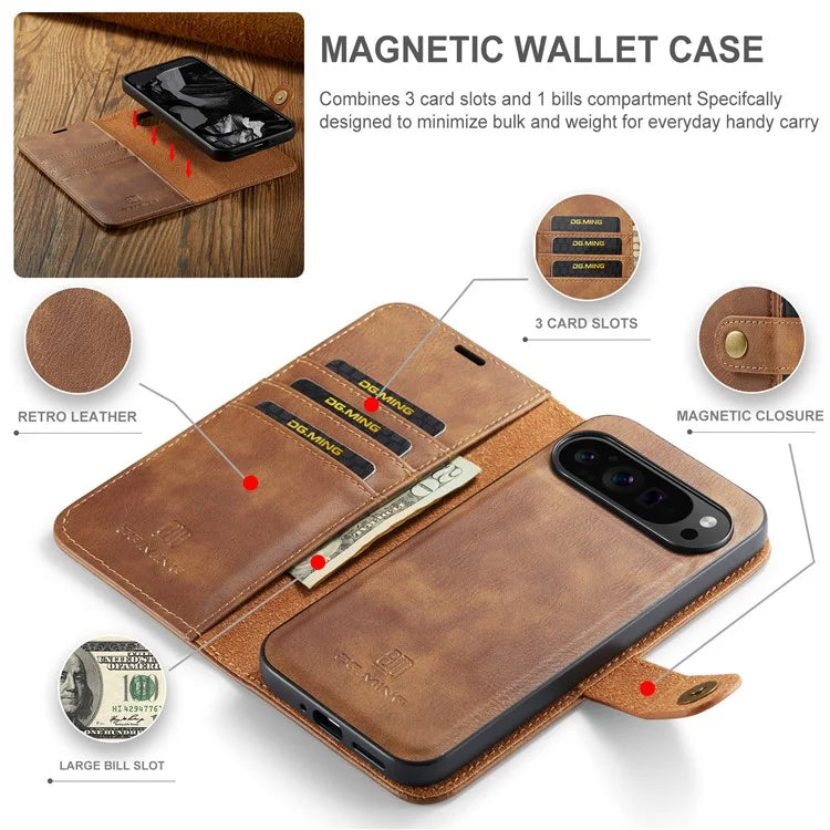 DG.MING for Google Pixel 9 Pro XL Case Detachable Split Leather Phone Cover
