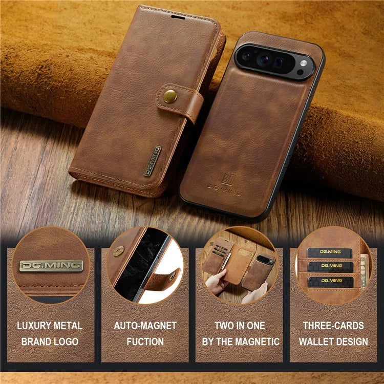 DG.MING for Google Pixel 9 Pro XL Case Detachable Split Leather Phone Cover