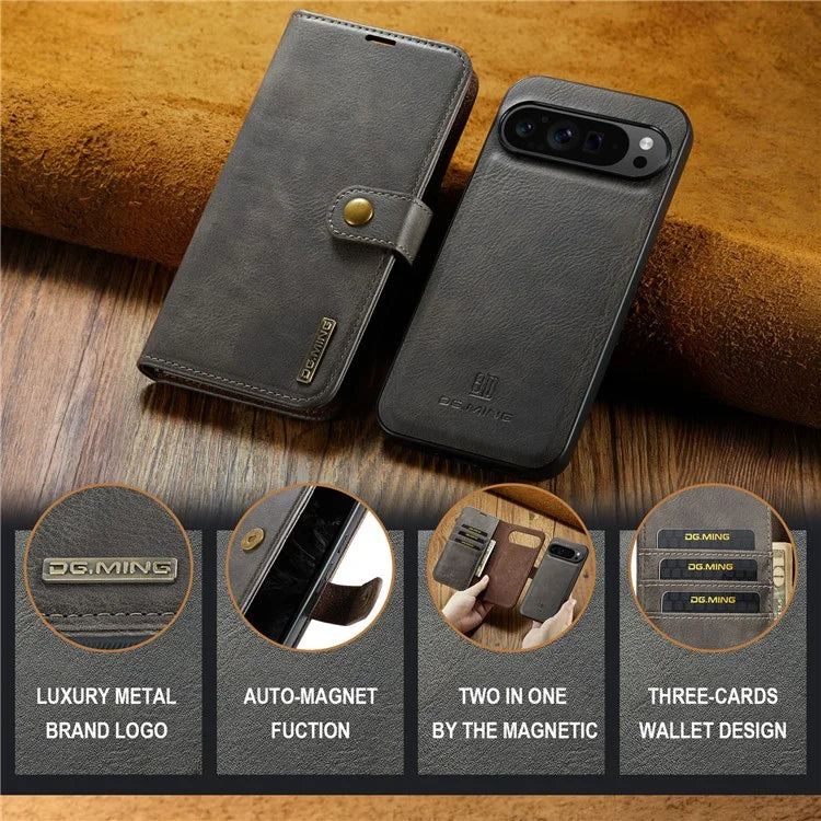 DG.MING for Google Pixel 9 Pro XL Case Detachable Split Leather Phone Cover