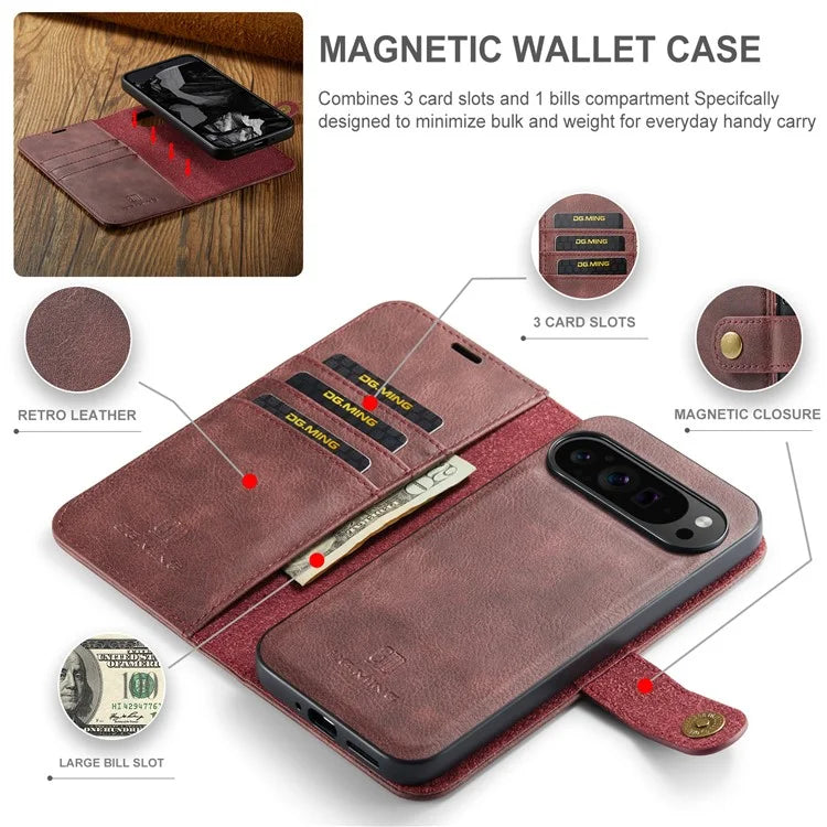 DG.MING for Google Pixel 9 Pro XL Case Detachable Split Leather Phone Cover