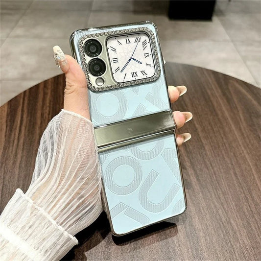 For Huawei nova Flip 5G Case Letter Print PU Leather+PC Rhinestone Phone Cover