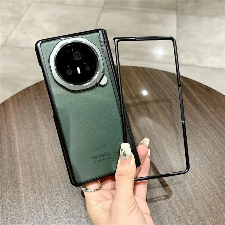 For Honor Magic V3 5G Case Lens Frame Kickstand Electroplating PC Clear Phone Cover