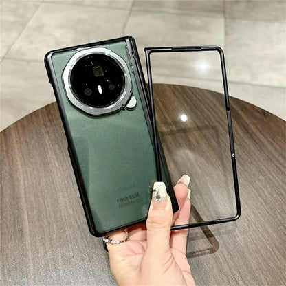 For Honor Magic V3 5G Case Lens Frame Kickstand Electroplating PC Clear Phone Cover