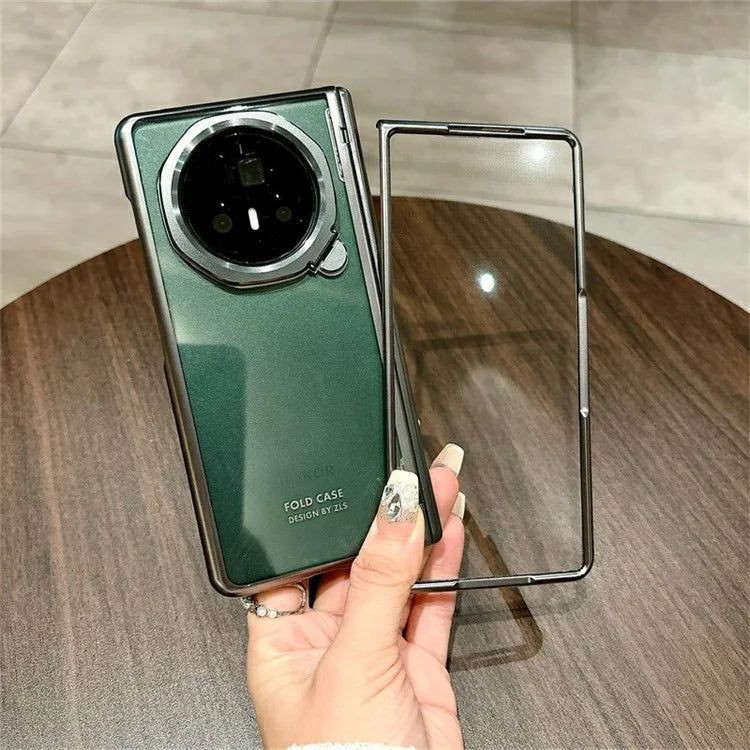 For Honor Magic V3 5G Case Lens Frame Kickstand Electroplating PC Clear Phone Cover